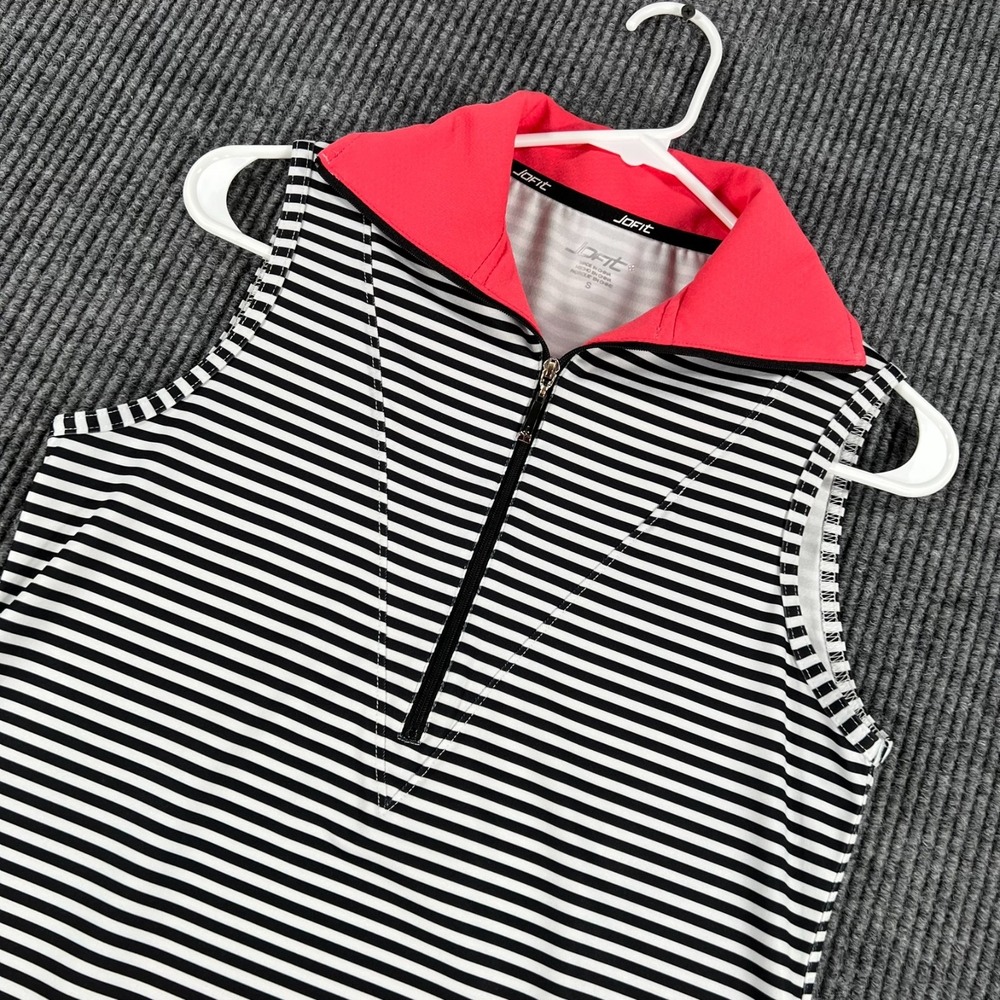 Jofit Golf Top Womens Small Black Sleeveless Striped 1/4 Zip Athletic Outdoor